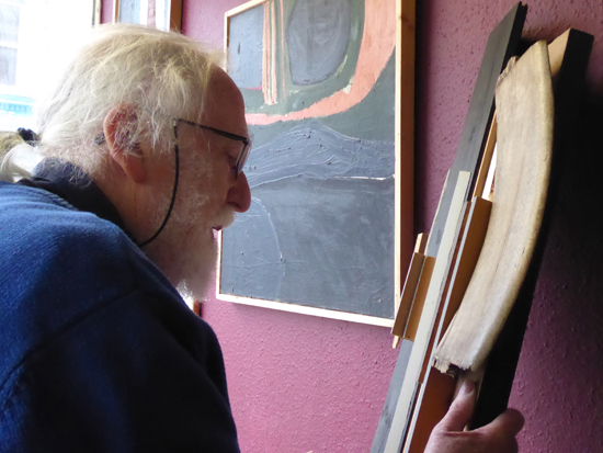 Islwyn Watkins in his shop with Relief with Grey Verticals on his 80th birthday Islwyn Watkins in his shop with Relief with Grey Verticals on his 80th birthday